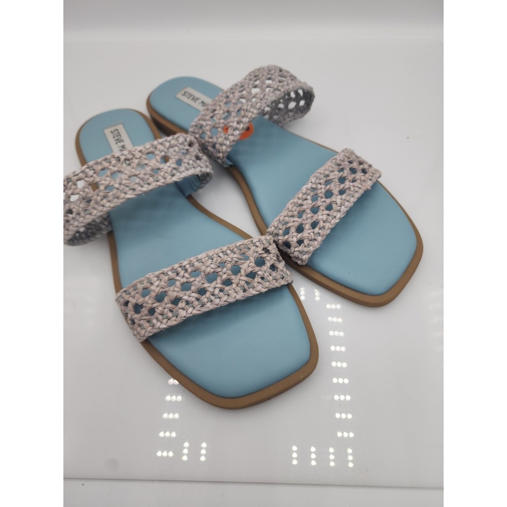 Steve Madden Dutchess Light Blue Silver Woven Double Strap Slide Sandals 9.5